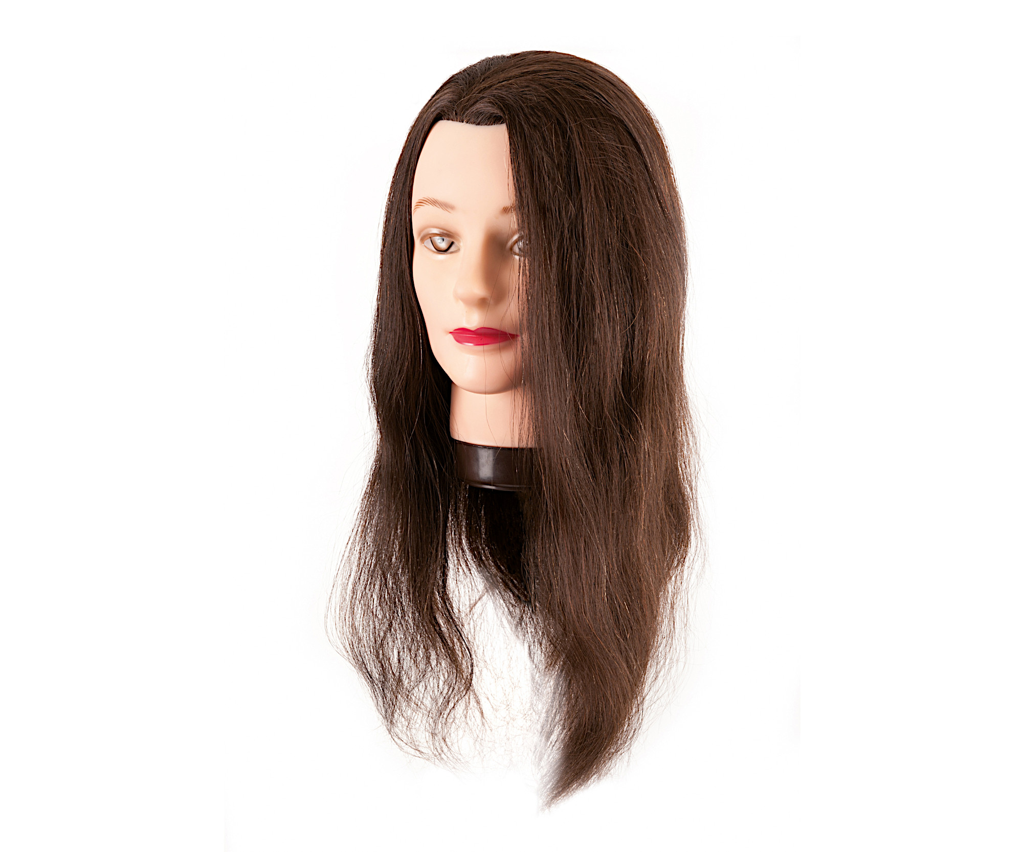 Cvičná hlava s přírodními vlasy Eurostil Profesional - kaštanově hnědá, 45-50 cm (00603) + dárek zdarma