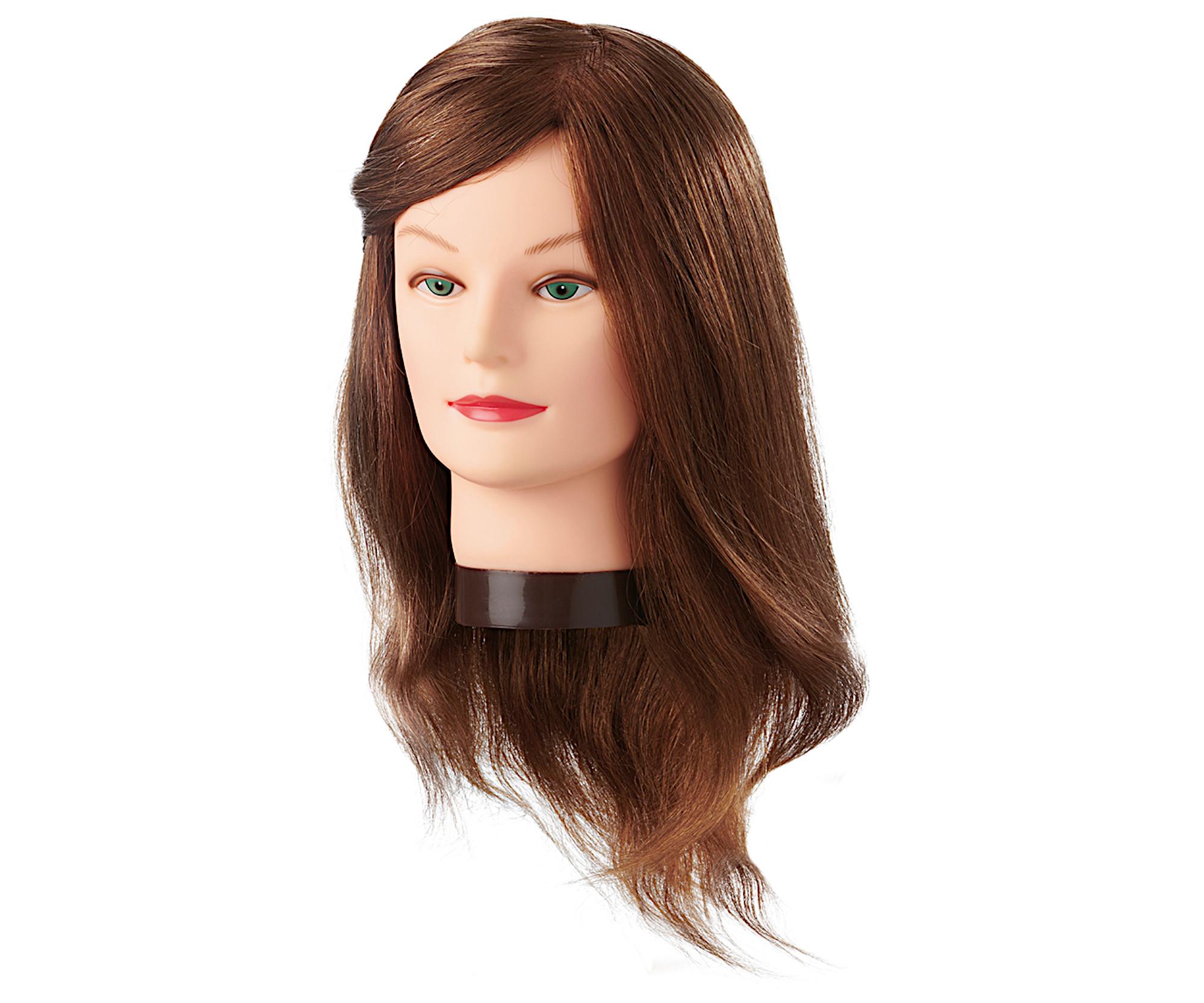 Cvičná hlava s přírodními vlasy a pěšinkou Eurostil Professional - světle hnědá, 35-40 cm (06643) + dárek zdarma