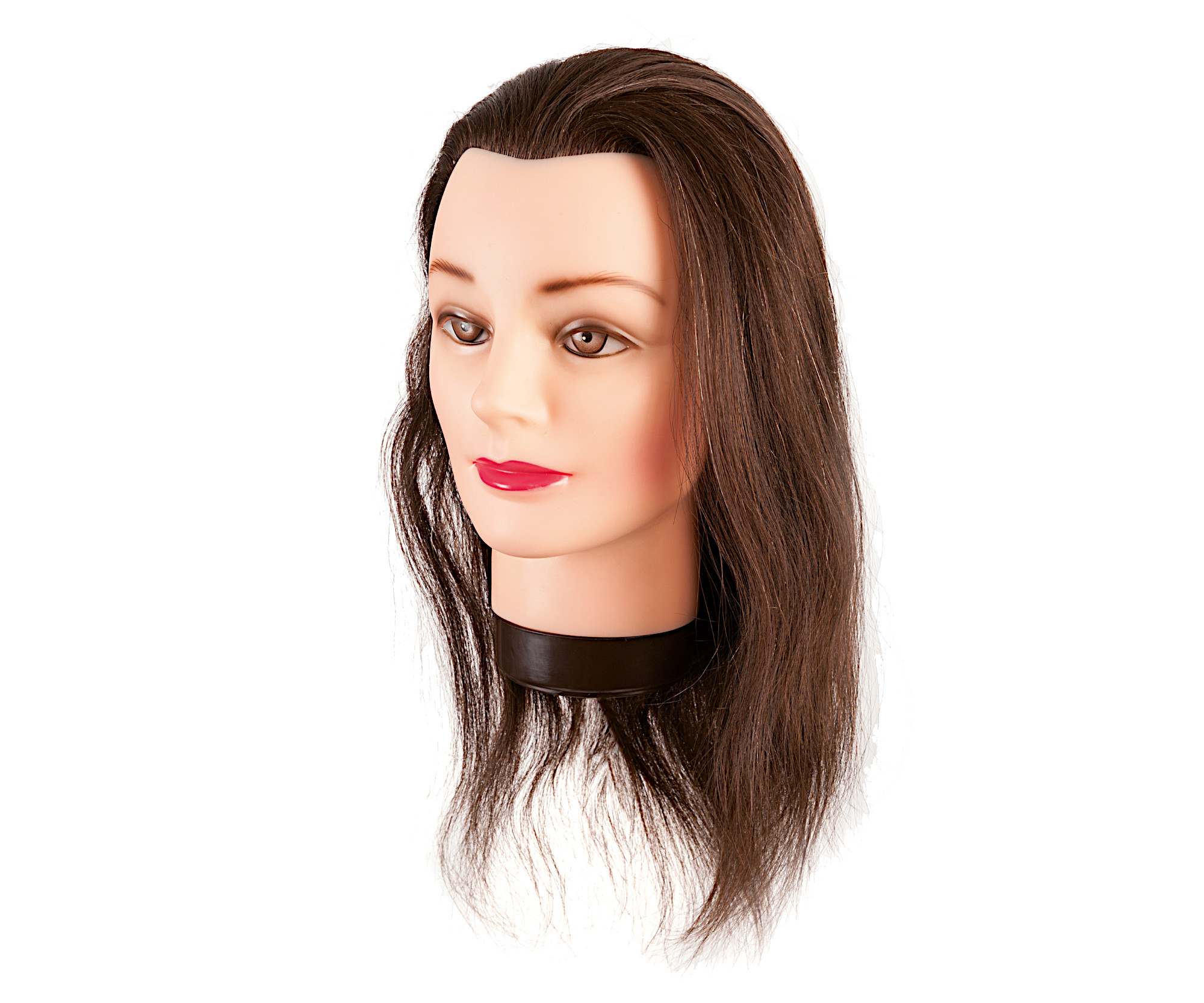 Cvičná hlava s přírodními vlasy Eurostil Profesional - kaštanově hnědá, 35-40 cm (00624) + dárek zdarma