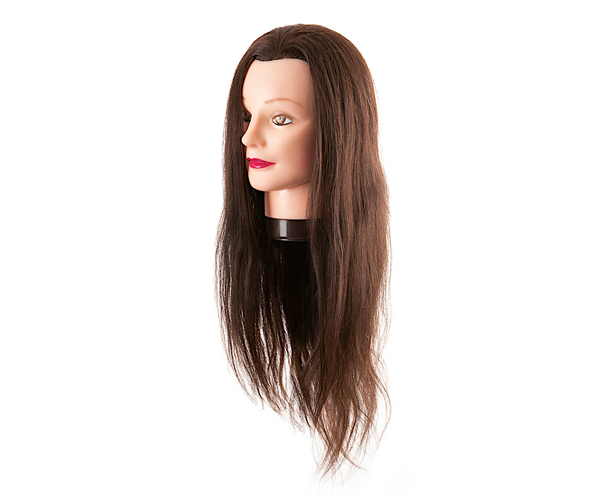Cvičná hlava s přírodními vlasy Eurostil Profesional - kaštanově hnědá, 55-60 cm (01142) + dárek zdarma
