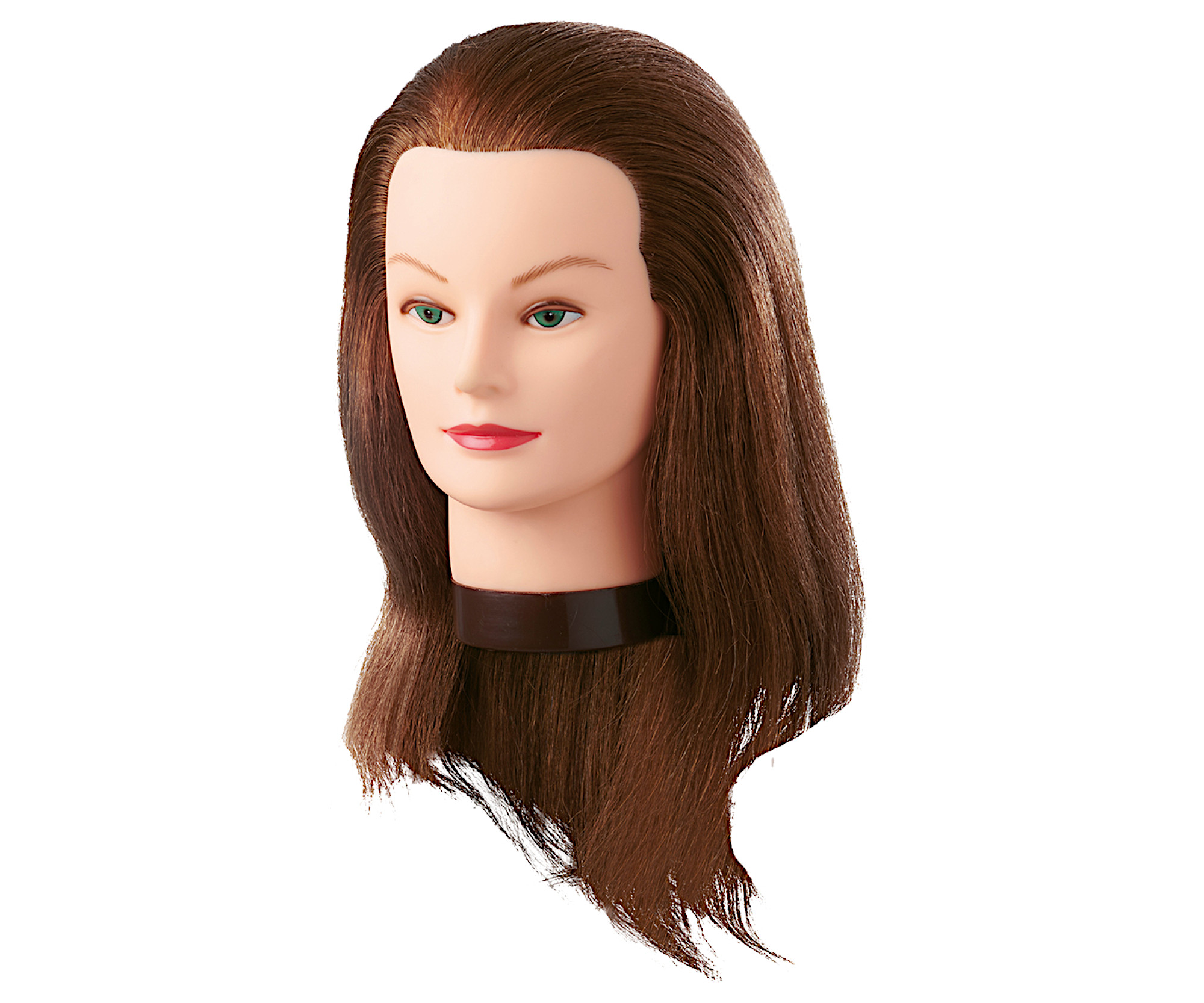 Cvičná hlava s přírodními vlasy Eurostil Profesional Leia - světle hnědá, 35-40 cm (06642) + DÁREK ZDARMA