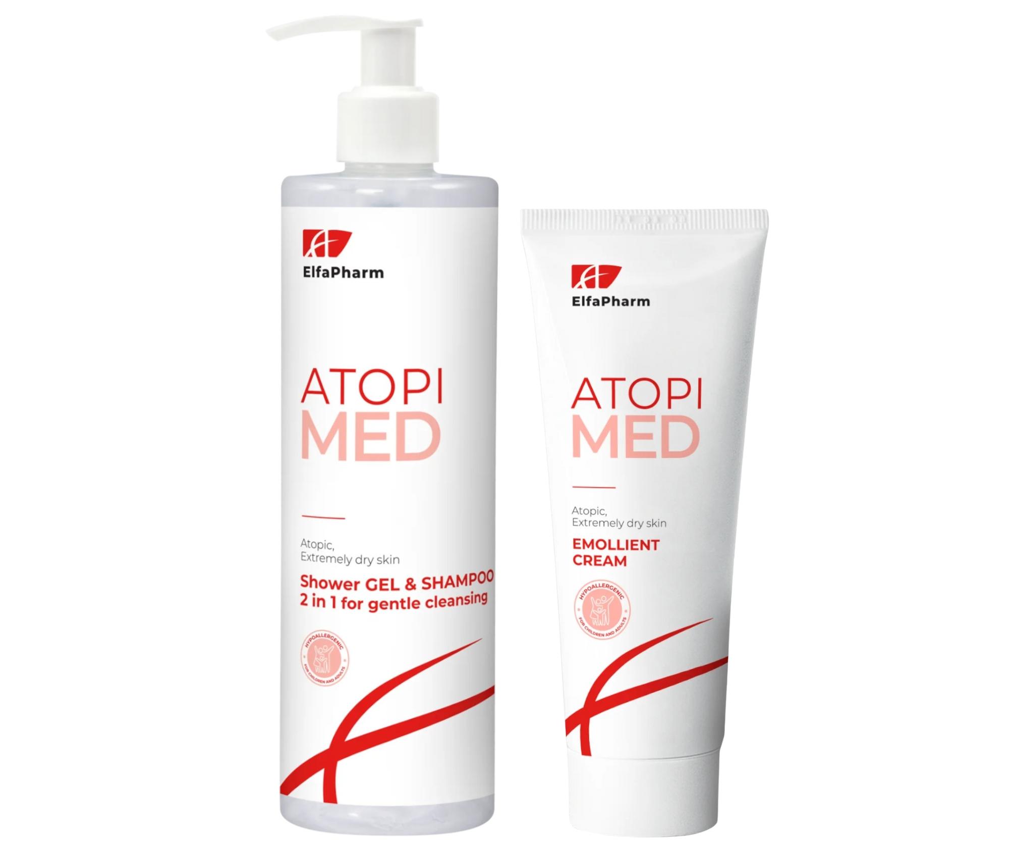 Sprchový gel a šampon pro atopickou a velmi suchou pokožku Elfa Pharm Atopi Med 400 ml + krém 75 ml zdarma + dárek zdarma
