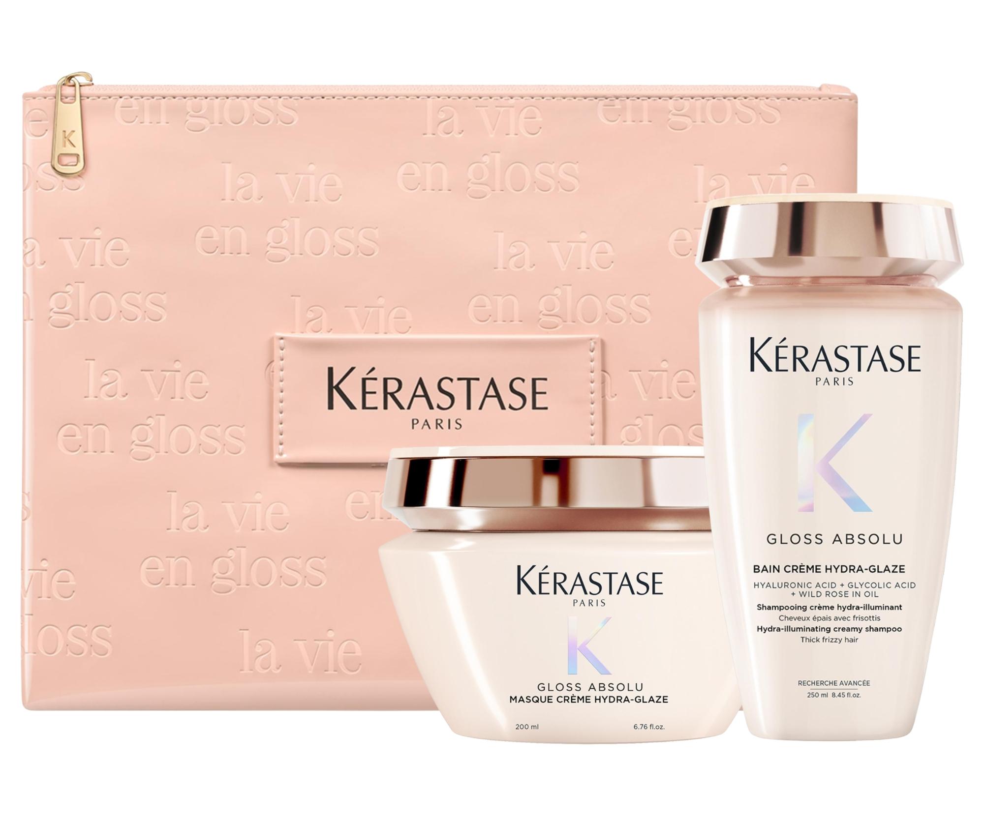 Sada pro hydrataci a rozjasnění pevných a krepatých vlasů Kérastase Gloss Absolu + taštička zdarma + dárek zdarma