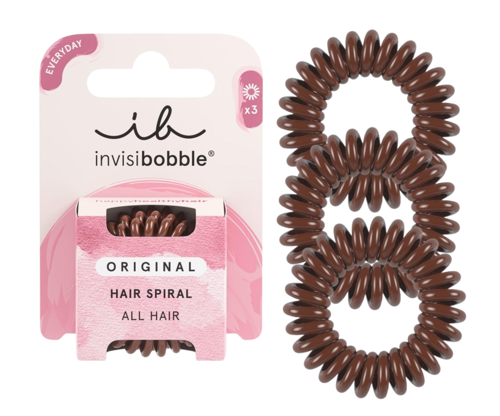 Spirálová gumička do vlasů Invisibobble Original Pretzel Brown - 3 ks + dárek zdarma
