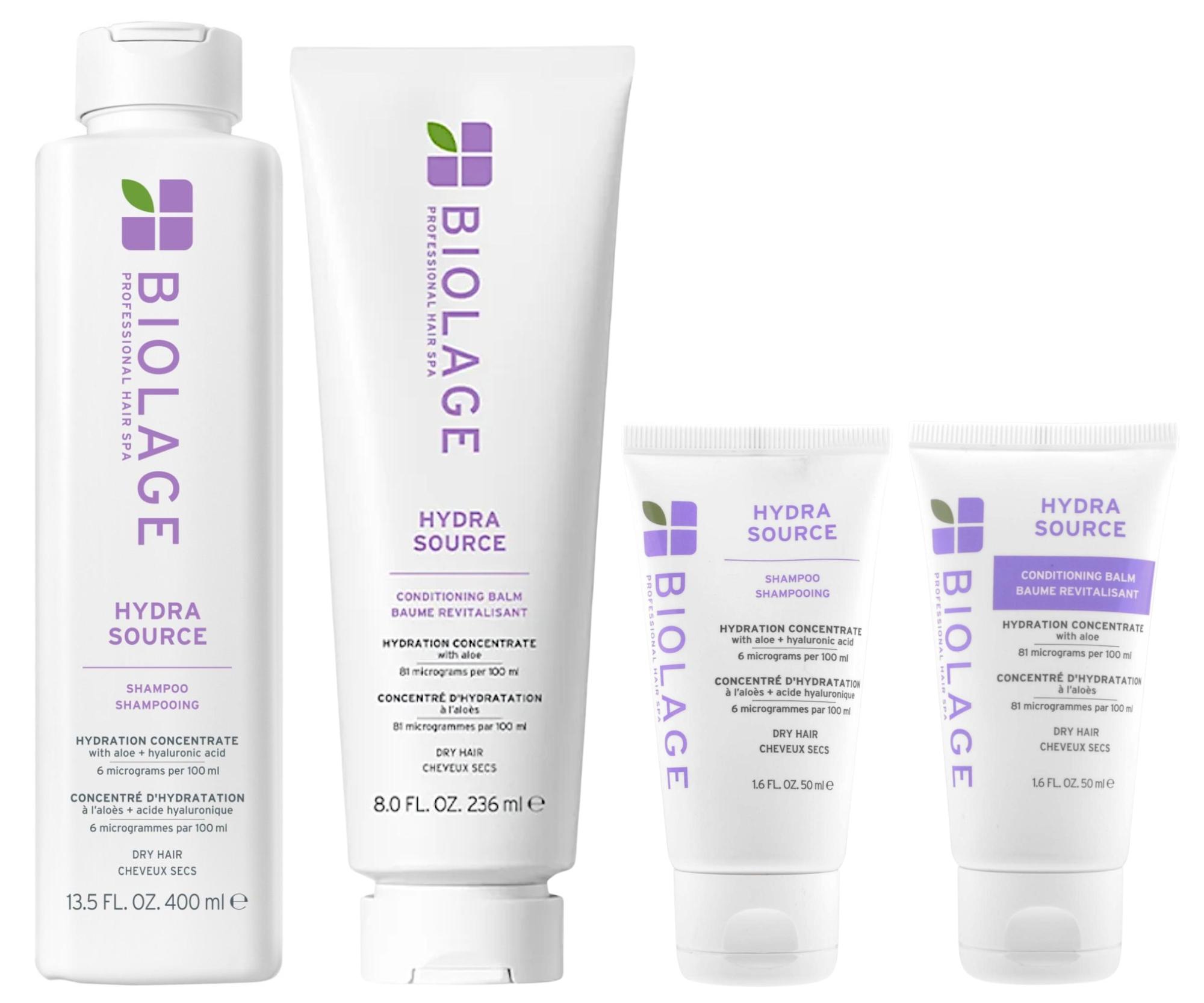 Sada hydratačního šamponu a kondicionéru pro suché vlasy Biolage Hydra Source + šampon 50 ml a kondicionér 50 ml zdarma + dárek zdarma