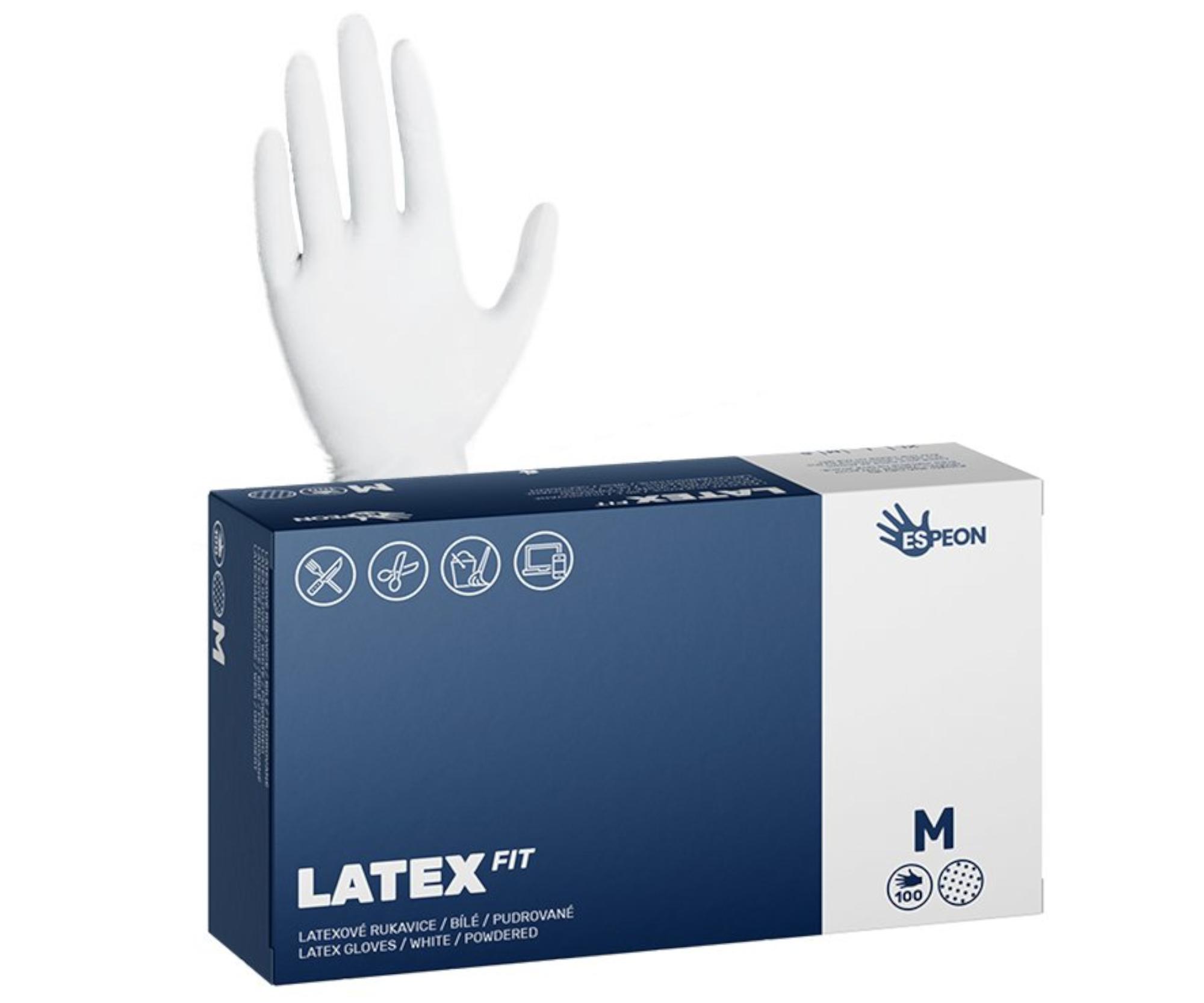 Latexové pudrované rukavice Espeon Latex Fit - 100 ks, bílé, velikost M (100004) + dárek zdarma