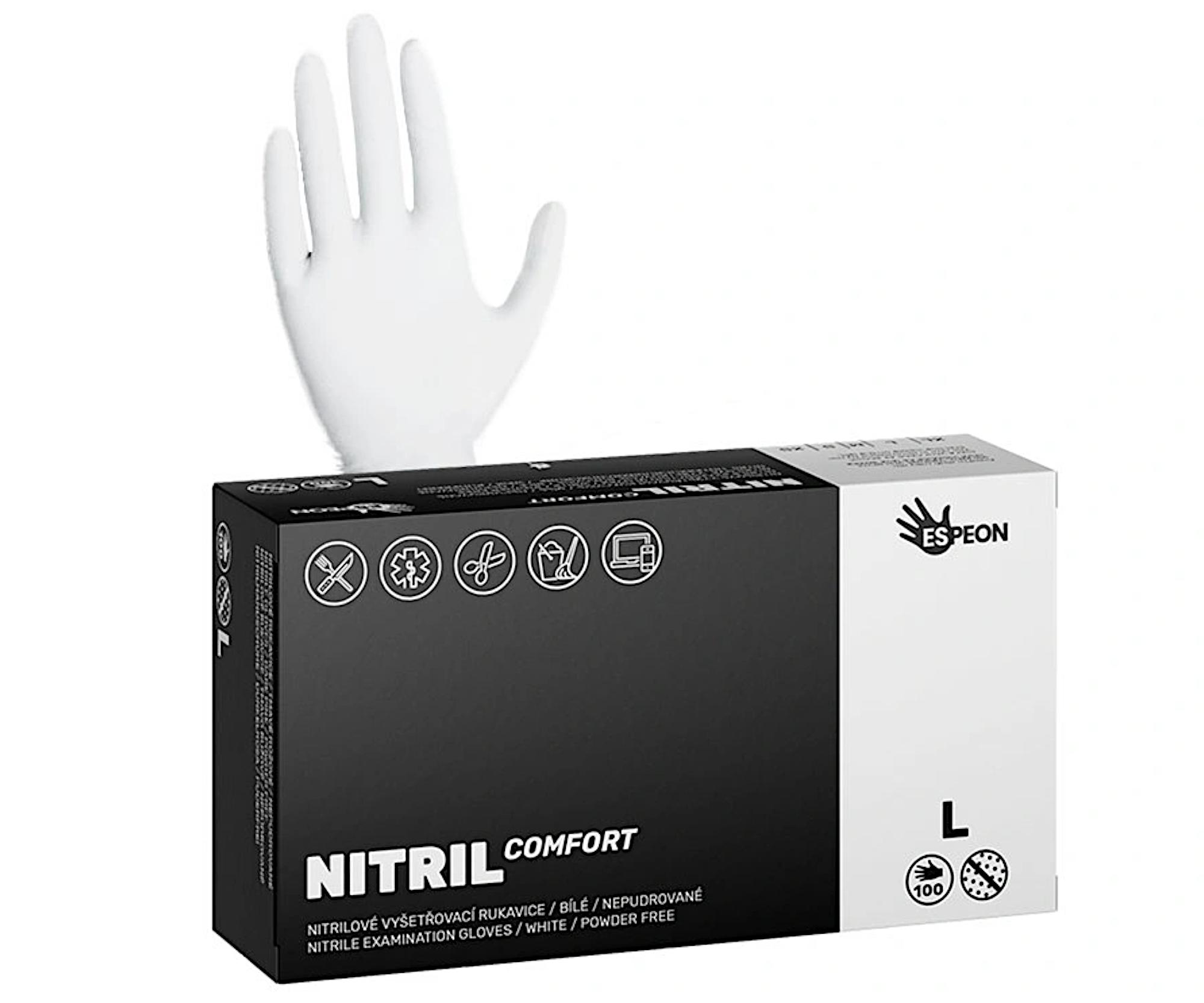Nitrilové rukavice Espeon Nitril Comfort - 100 ks, bílé, velikost L (100022) + dárek zdarma