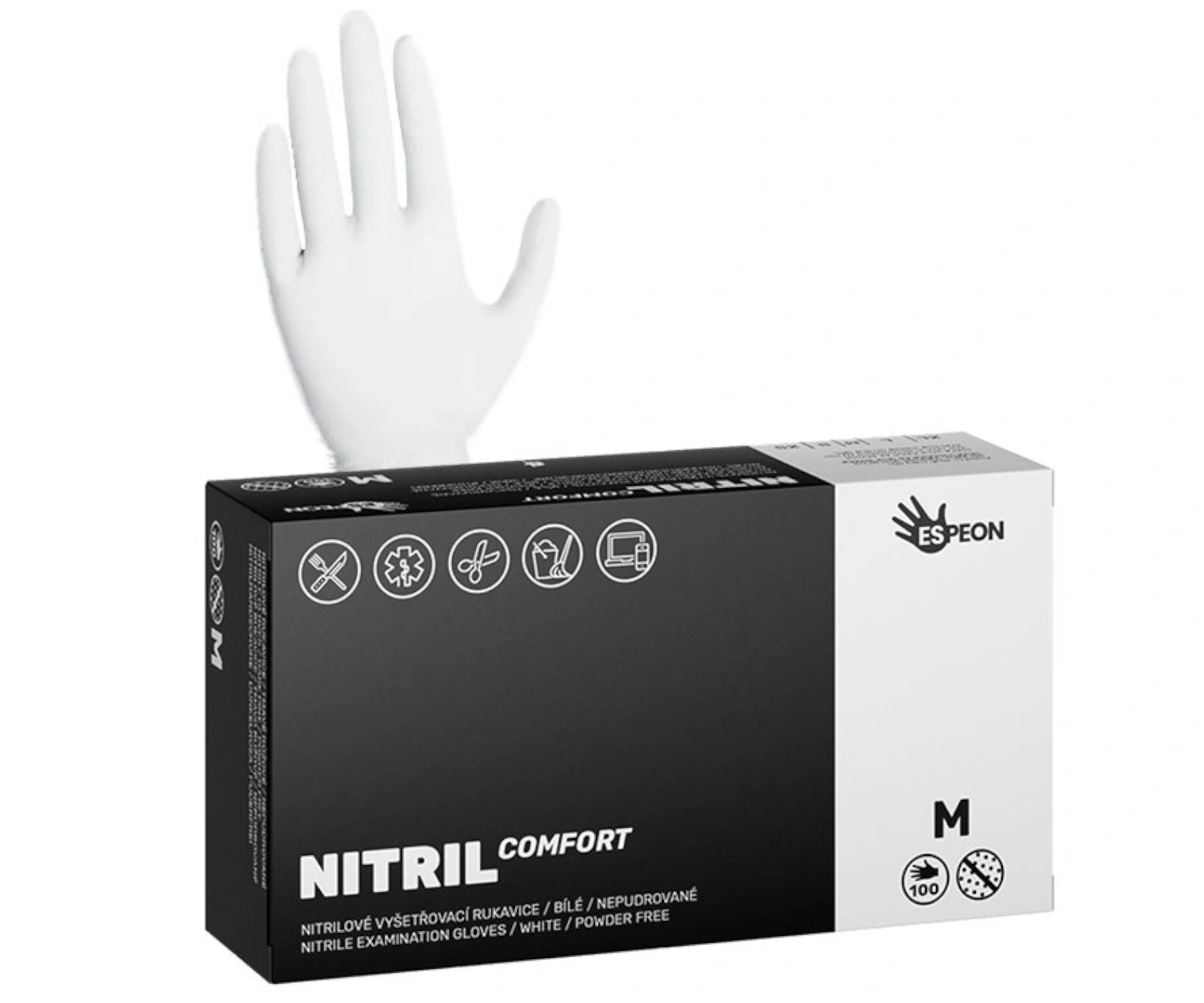 Nitrilové rukavice Espeon Nitril Comfort - 100 ks, bílé, velikost M (100021) + dárek zdarma