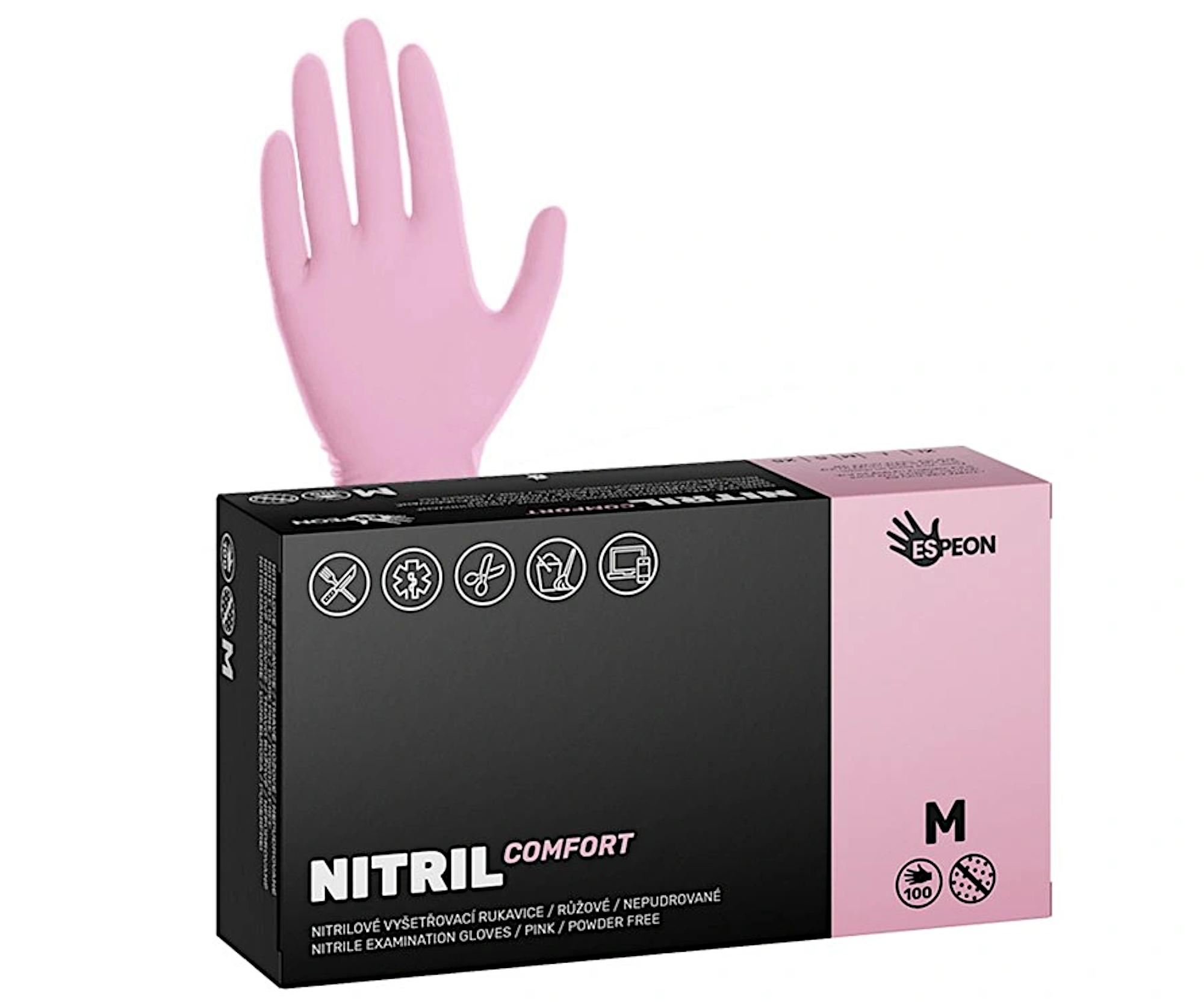 Nitrilové rukavice Espeon Nitril Comfort - 100 ks, růžové, velikost M (100034) + dárek zdarma