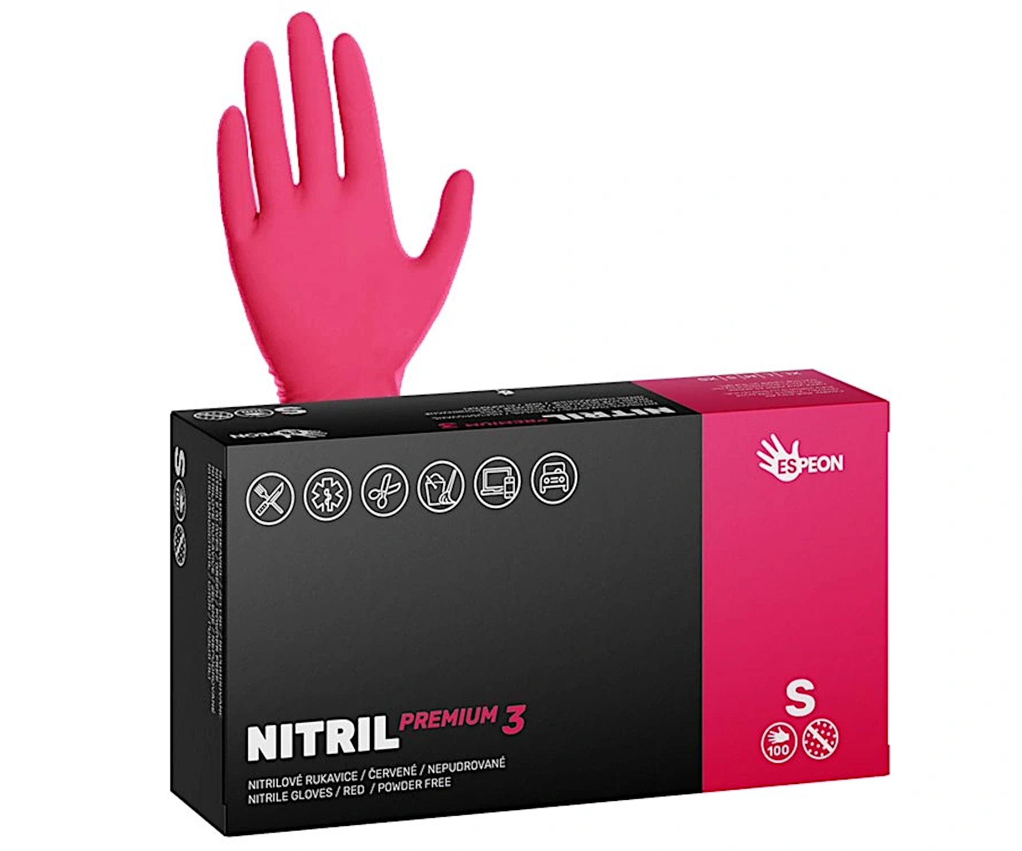 Silné nitrilové rukavice Espeon Nitril Premium 3 - 100 ks, červené, velikost S (100158) + dárek zdarma