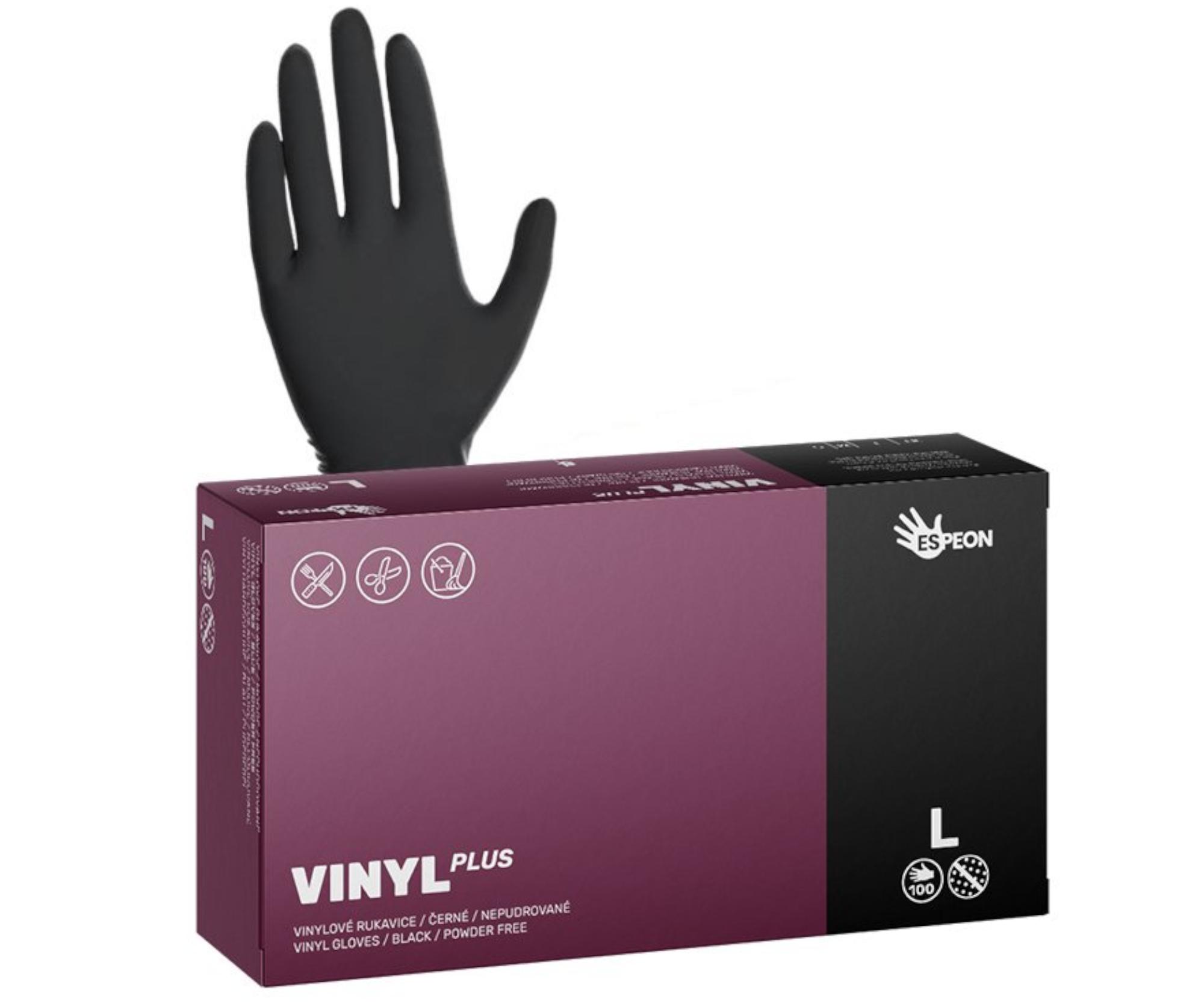 Vinylové rukavice Espeon Vinyl Plus - 100 ks, černé, velikost L (100132)