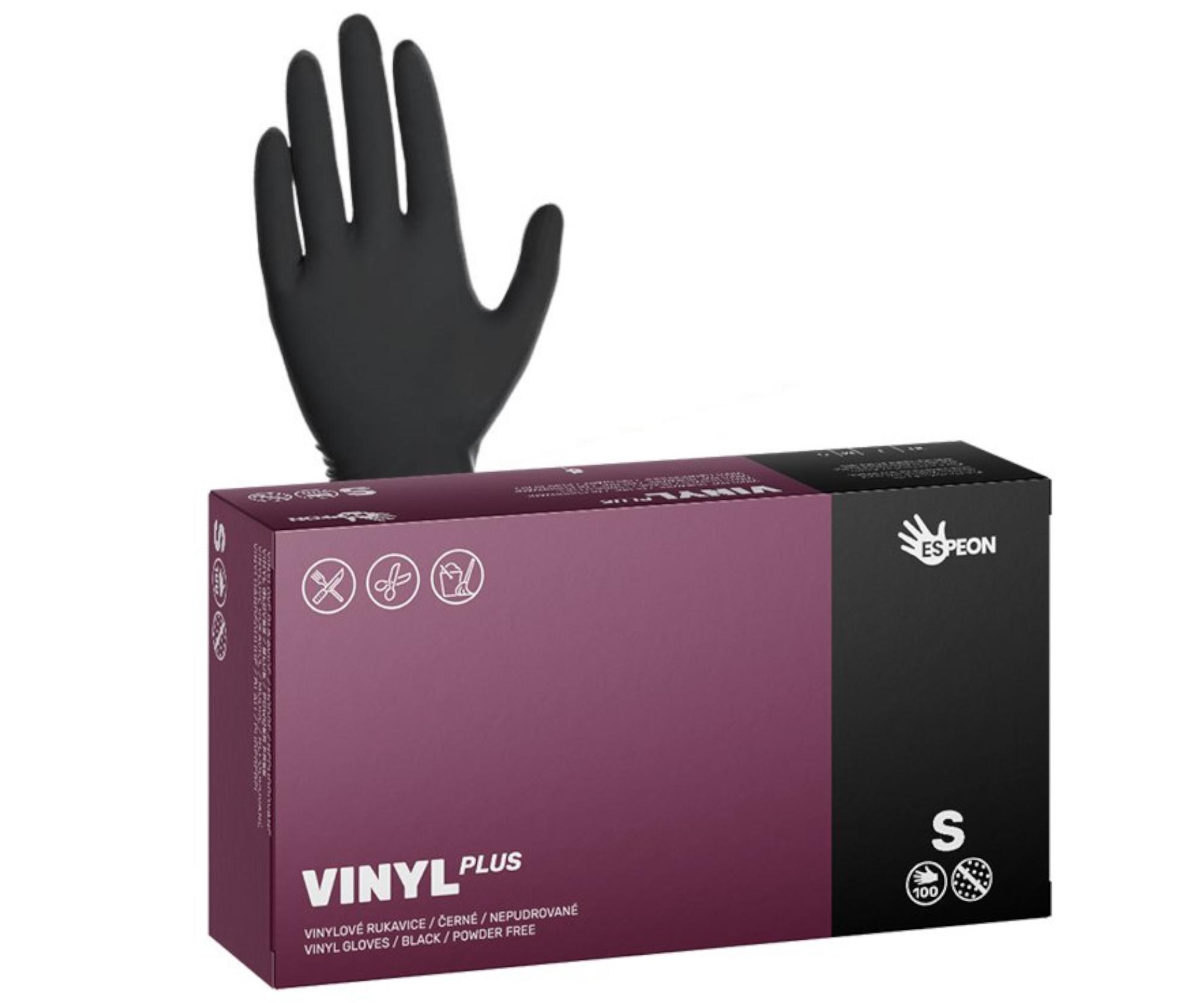 Vinylové rukavice Espeon Vinyl Plus - 100 ks, černé, velikost S (100130)
