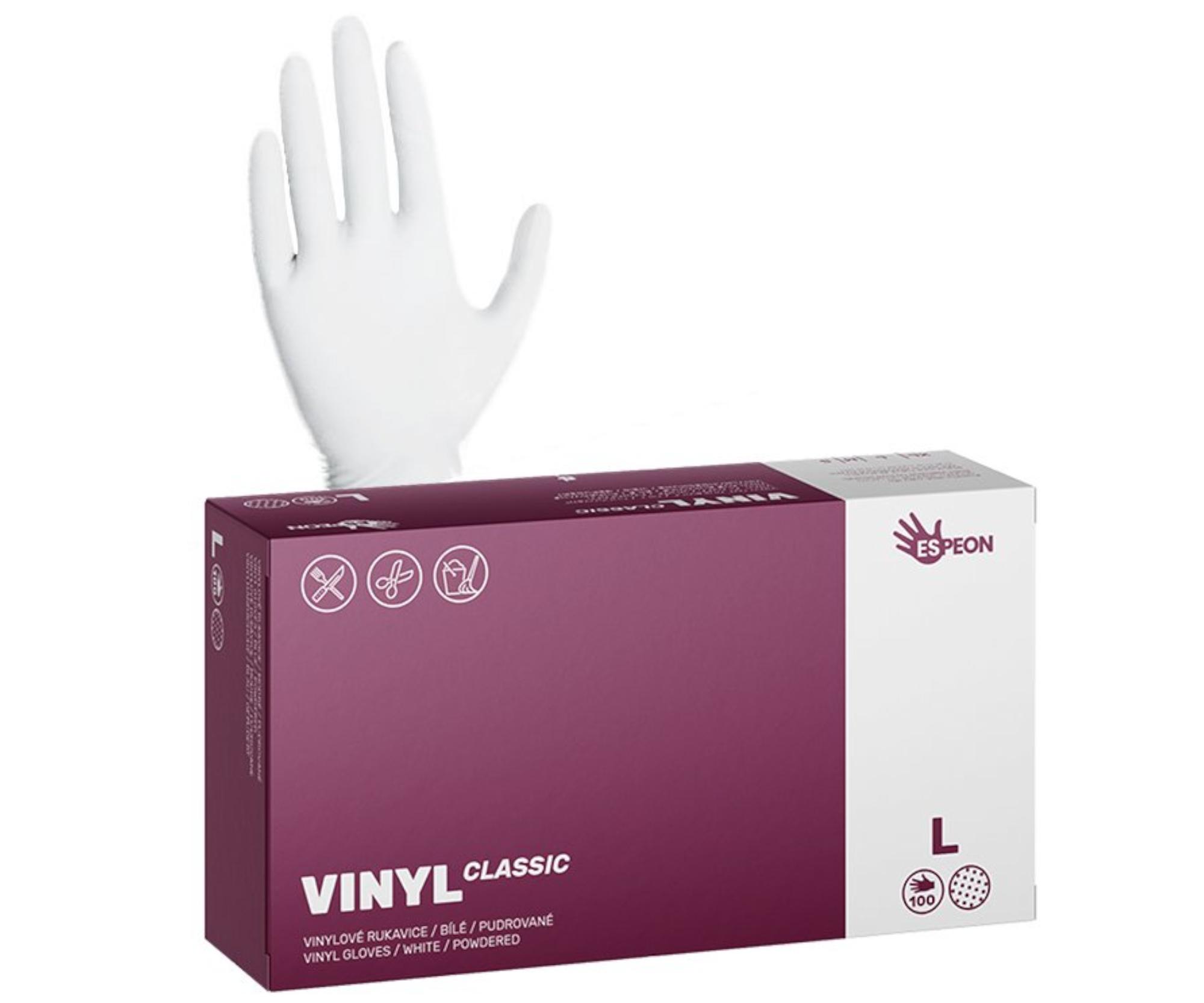 Vinylové pudrované rukavice Espeon Vinyl Classic - 100 ks, bílé, velikost L (100002)