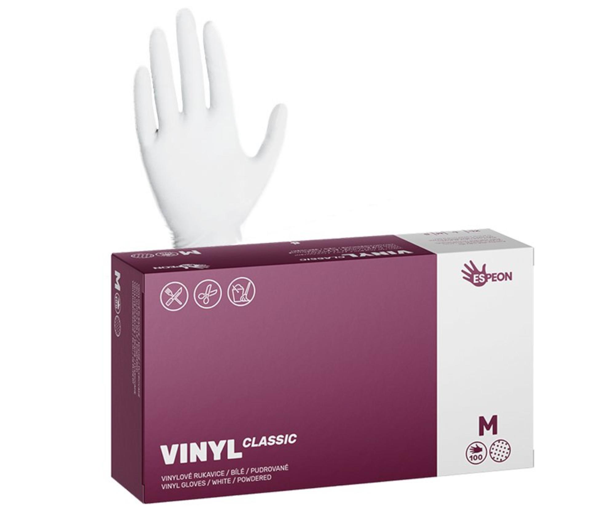 Vinylové pudrované rukavice Espeon Vinyl Classic - 100 ks, bílé, velikost M (100001)