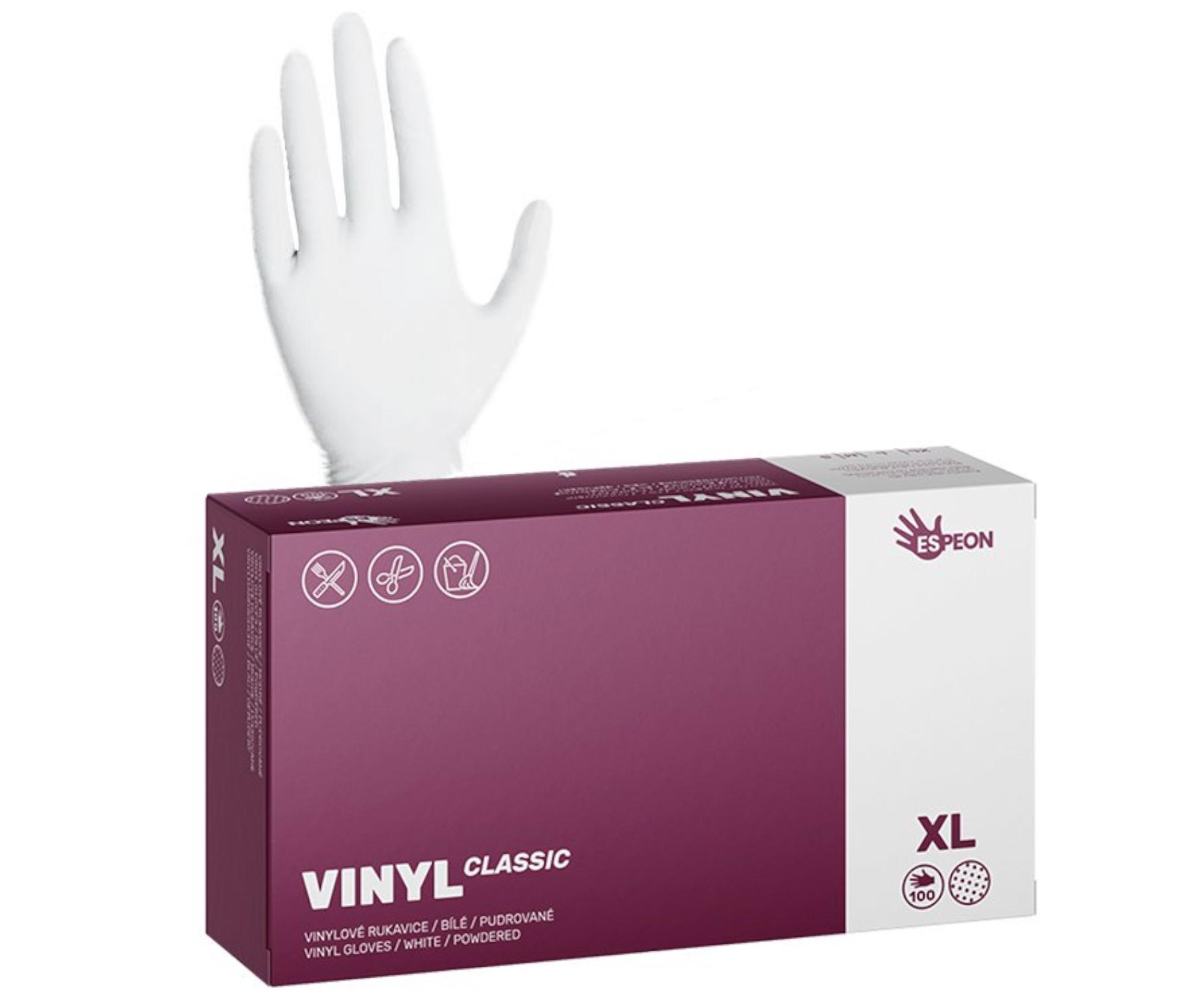 Vinylové pudrované rukavice Espeon Vinyl Classic - 100 ks, bílé, velikost XL (100009)