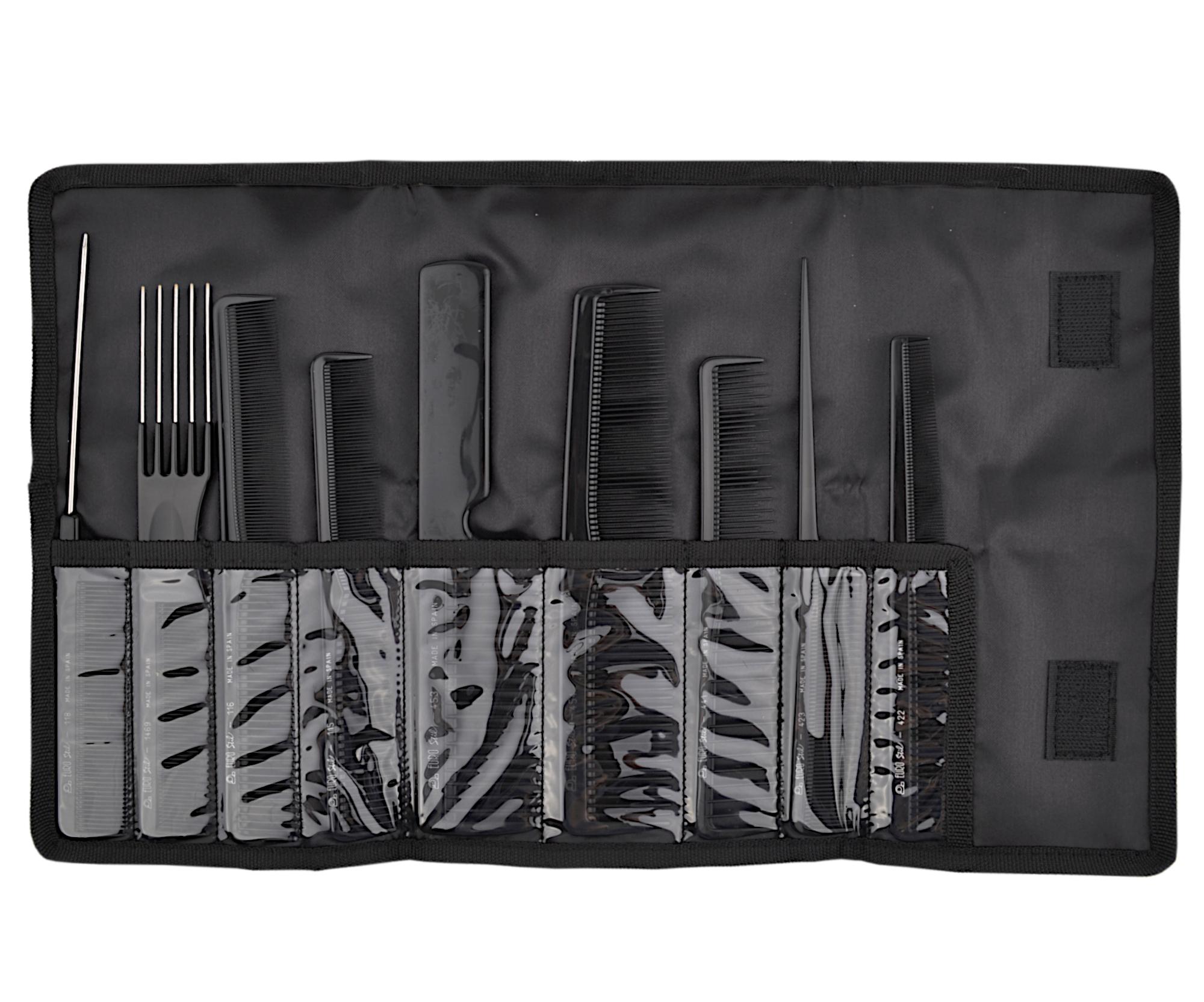 Kompletní sada profesionálních hřebenů s pouzdrem Eurostil Professional - černá (03928) + dárek zdarma