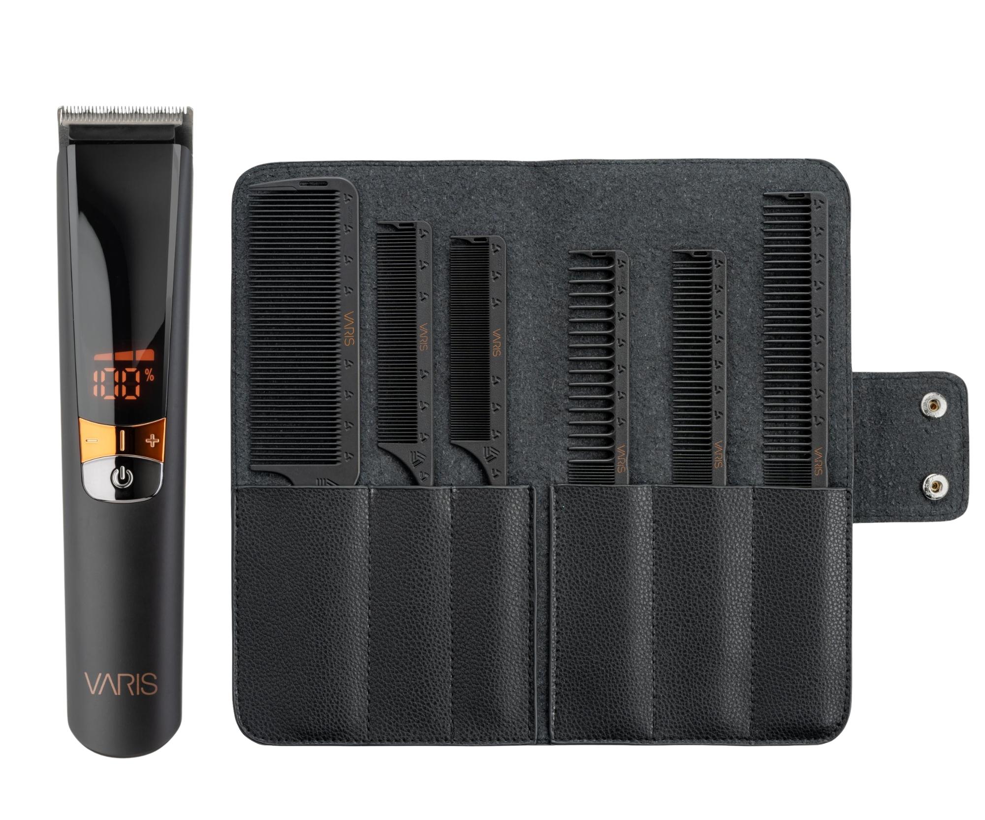 Profesionální konturovací strojek na vlasy Varis Hair Trimmer VT30 - černý + sada karbonových hřebenů Varis Carbon Combs zdarma + dárek zdarma