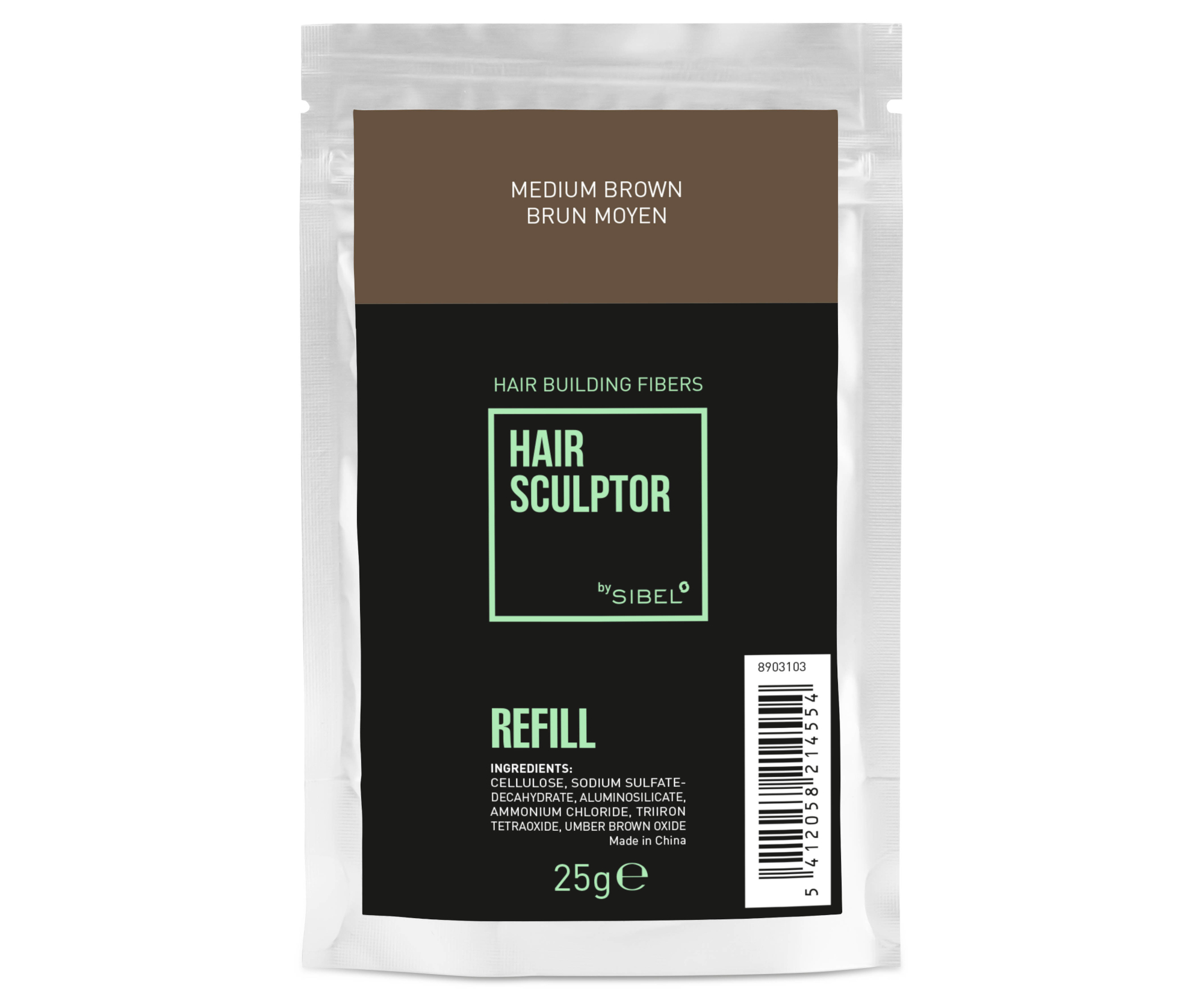 Náplň do pudru pro zakrytí řídnoucích vlasů Sibel Hair Building Fibers - středně hnědá, 25 g (8903103) + dárek zdarma
