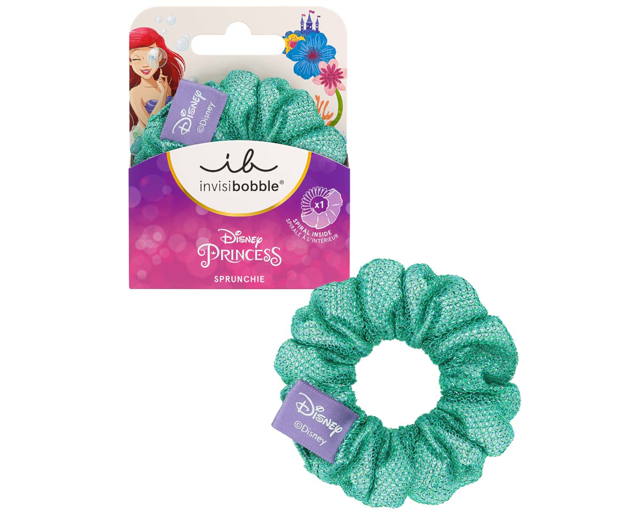 Dětská ozdobná spirálová gumička Invisibobble Sprunchie Disney Ariel - tyrkysová + dárek zdarma