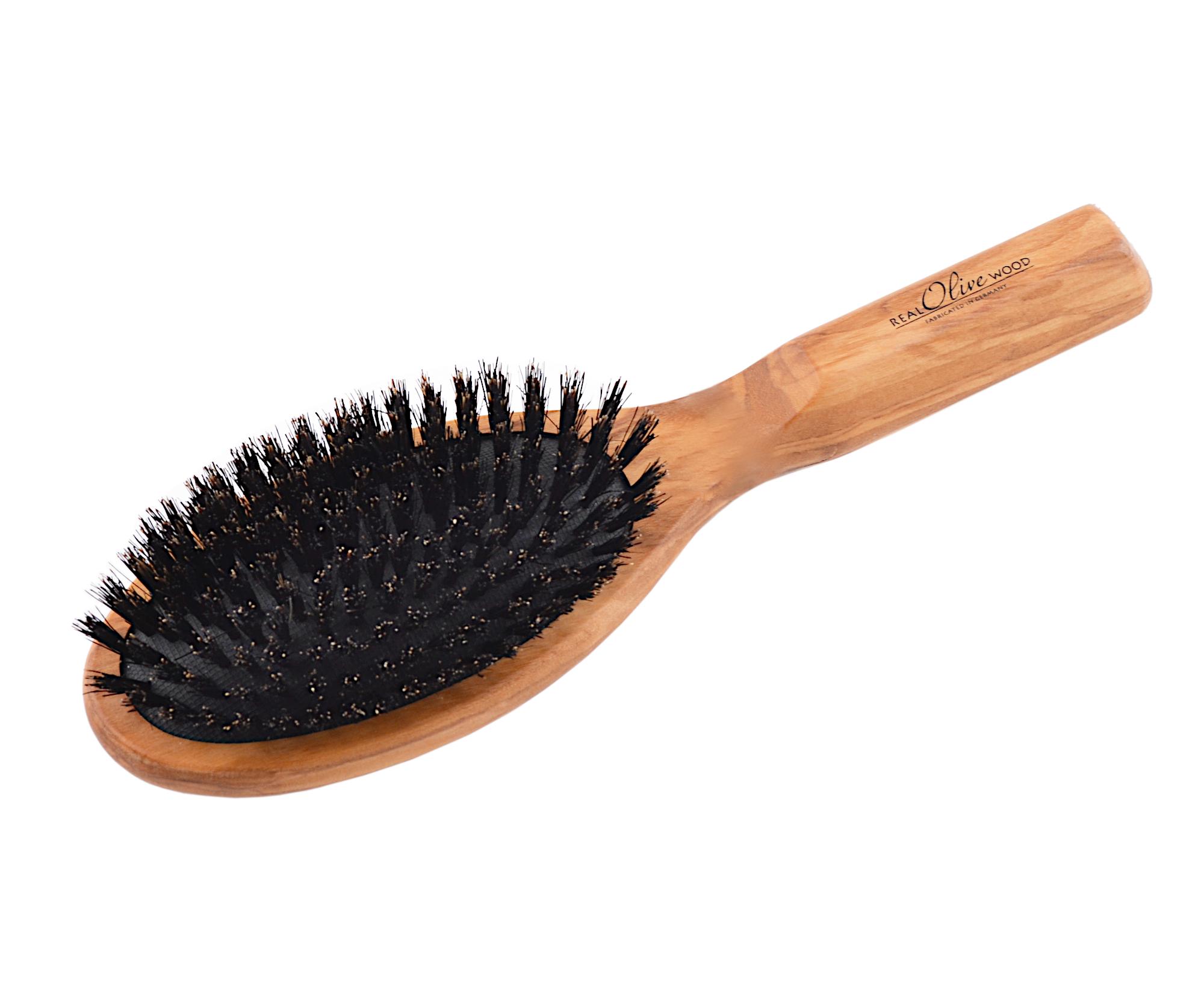 Plochý kartáč z olivového dřeva s kančími štětinami Keller 125 25 40 + dárek zdarma