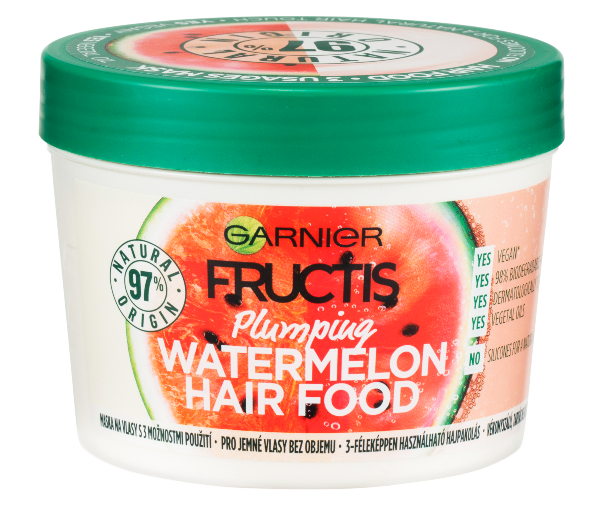 Maska pro jemné vlasy bez objemu Garnier Fructis Watermelon Hair Food - 390 ml + dárek zdarma