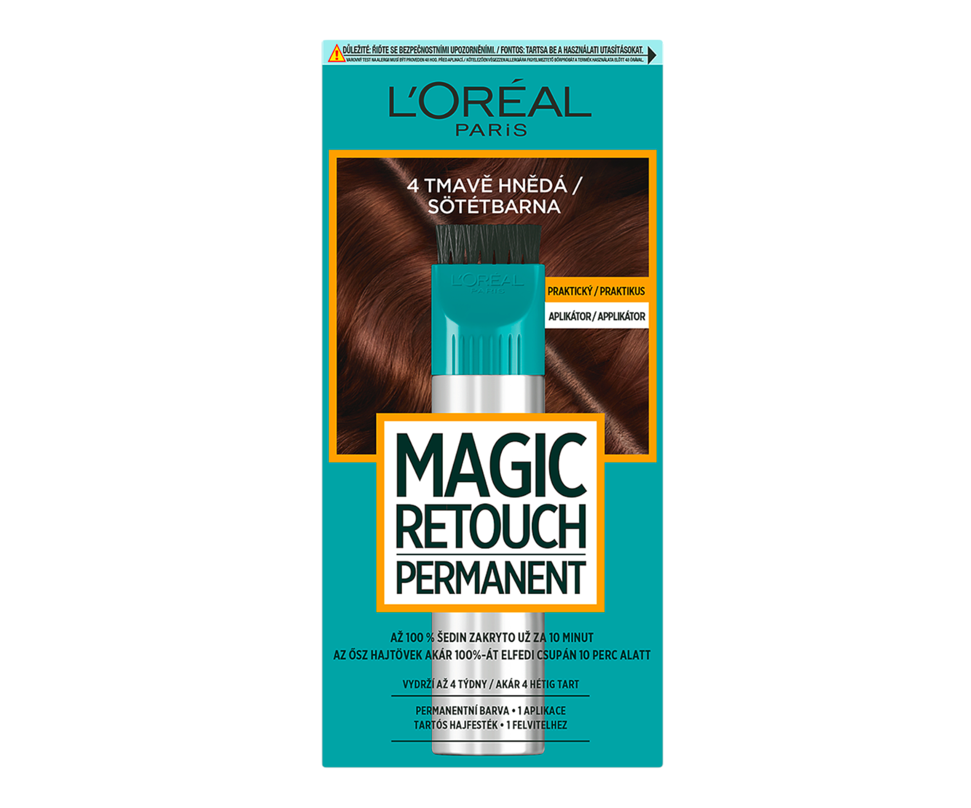 Permanentní barva na odrosty a šediny Loréal Magic Retouch Permanent - odstín 4, tmavě hnědá - L’Oréal Paris + dárek zdarma