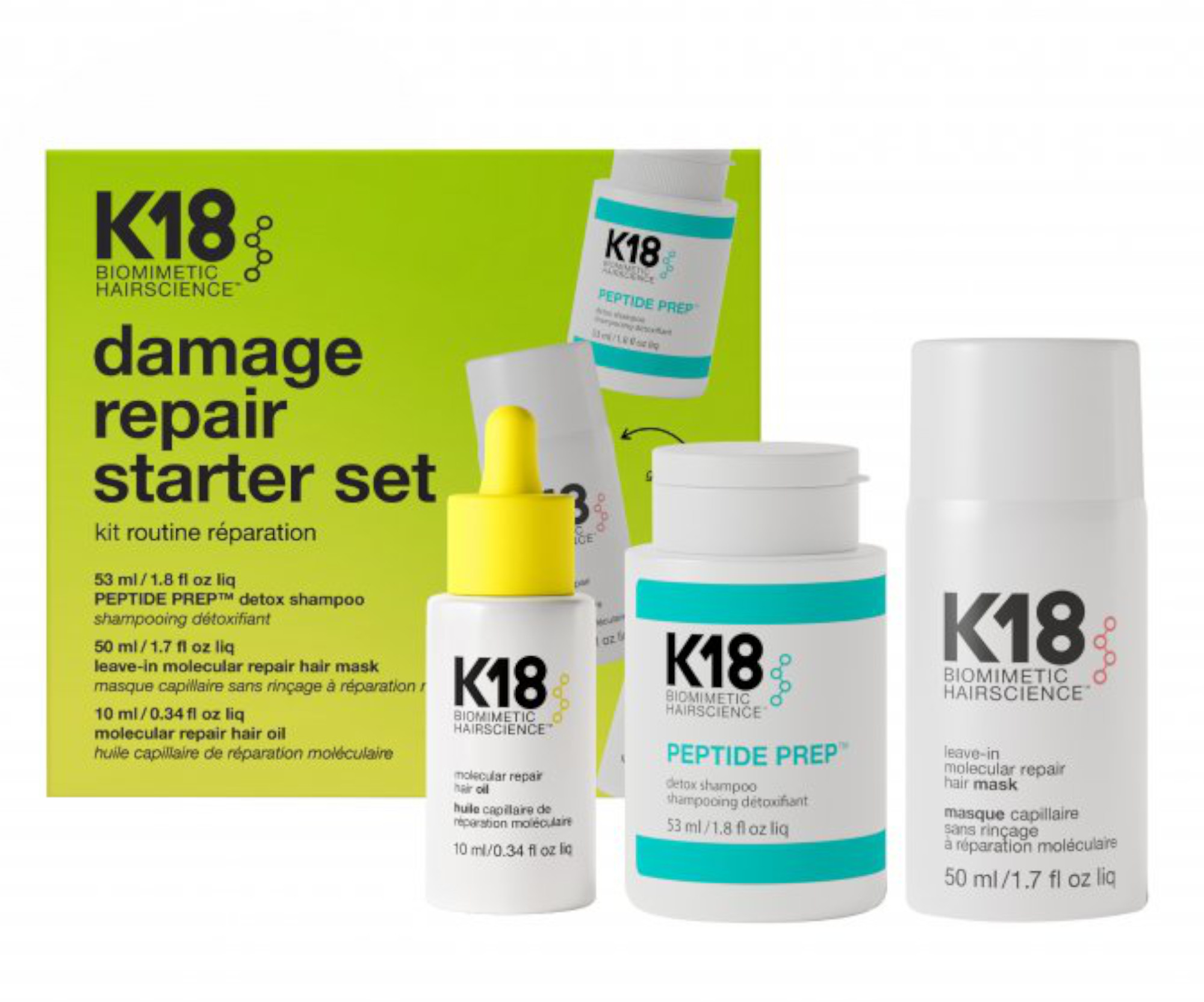 Dárková sada pro obnovu poškozených vlasů K18 Damage Repair Starter Set + dárek zdarma