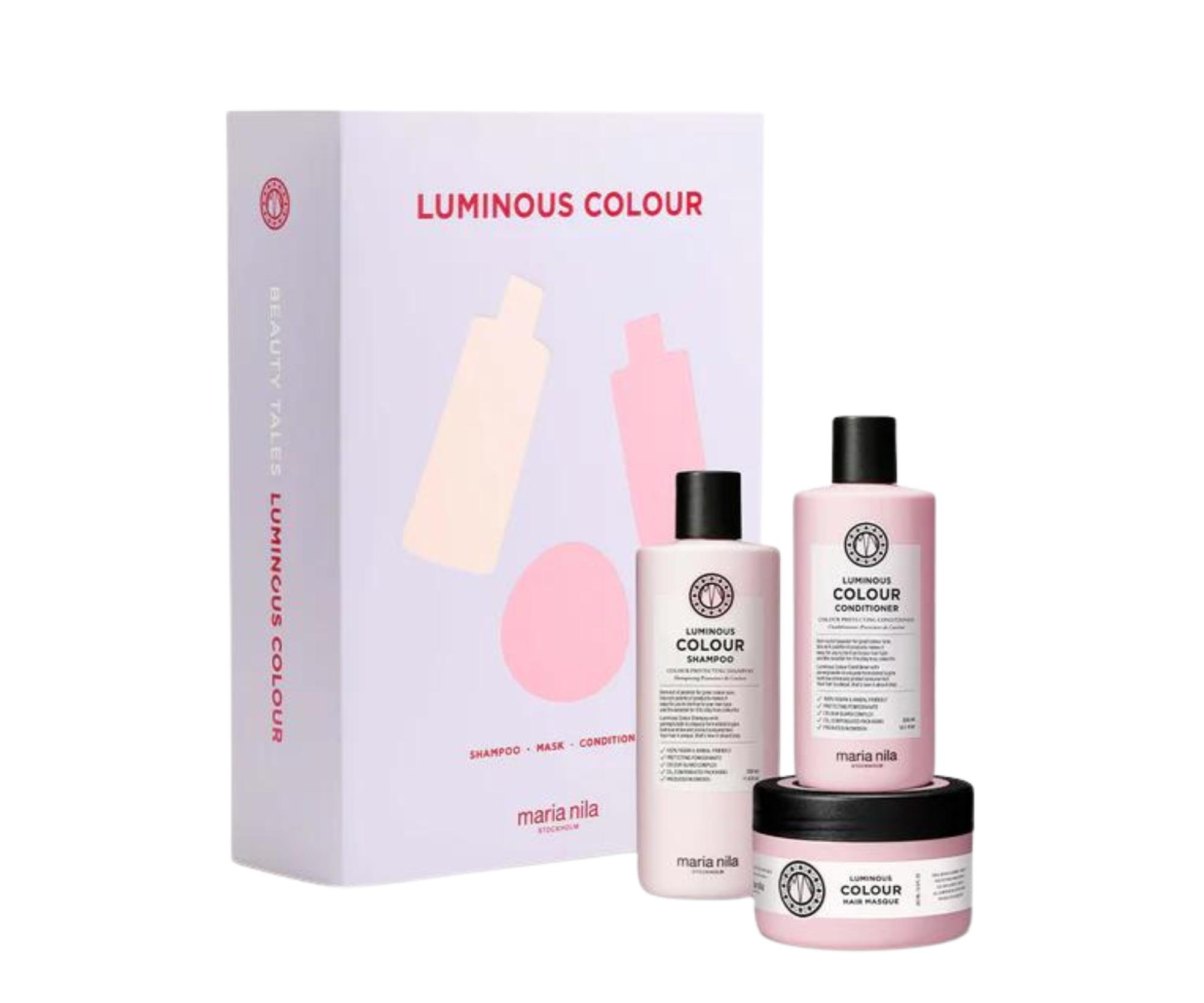 Dárková sada pro rozjasnění barvených vlasů Maria Nila Luminous Colour + dárek zdarma
