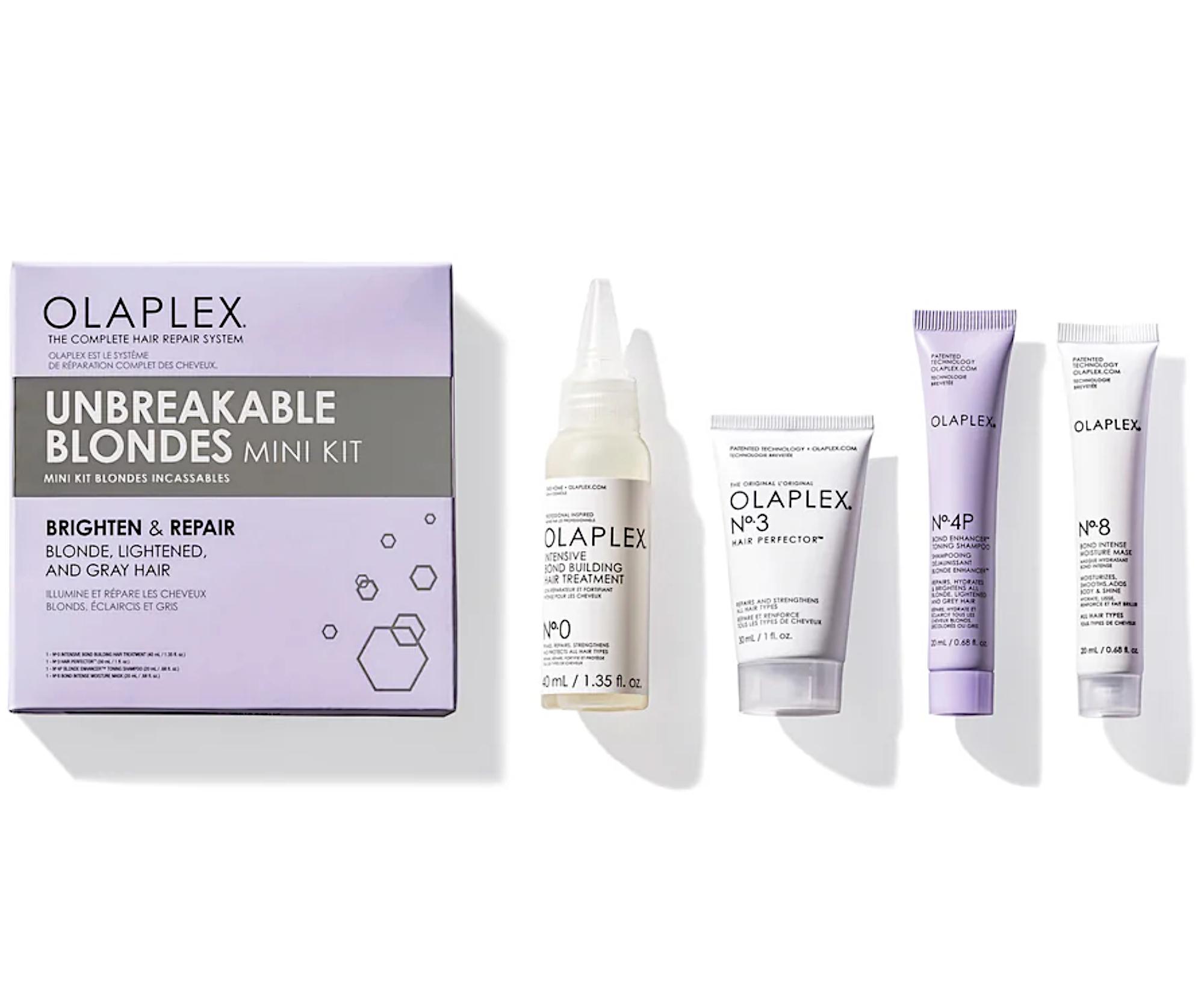 Dárková sada pro regeneraci blond vlasů Olaplex Unbreakable Blondes Mini Kit + dárek zdarma