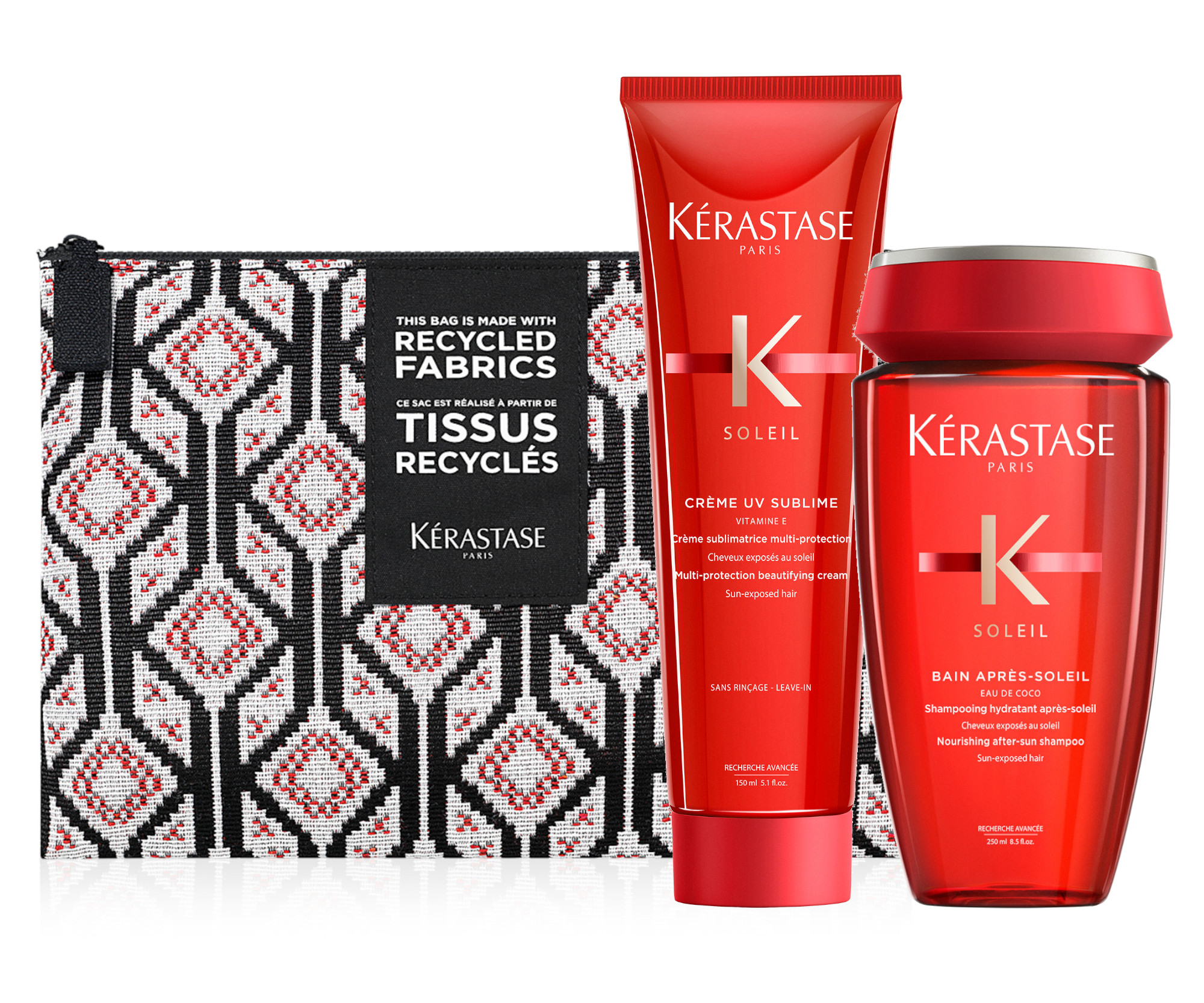 Sada šamponu a krému pro vlasy vystavené slunci Kérastase Soleil + kosmetická taška zdarma + dárek zdarma