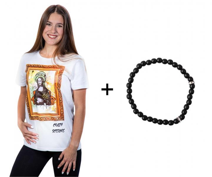 Tričko s krátkým rukávem Crazy Scissors Mona Lisa - bílé, M + náramek Loréal Preciosa zdarma