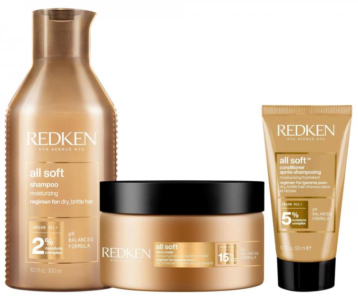 Vy�ivuj�c� sada pro such� a k�ehk� vlasy Redken All Soft + p��e 50 ml zdarma