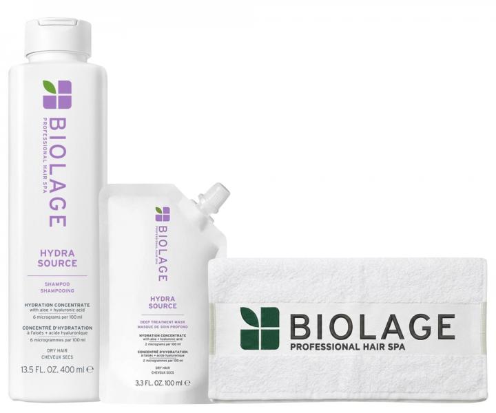 Sada �amponu a hloubkov� p��e pro hydrataci such�ch vlas� Biolage Hydra Source + bavln�n� ru�n�k zdarma