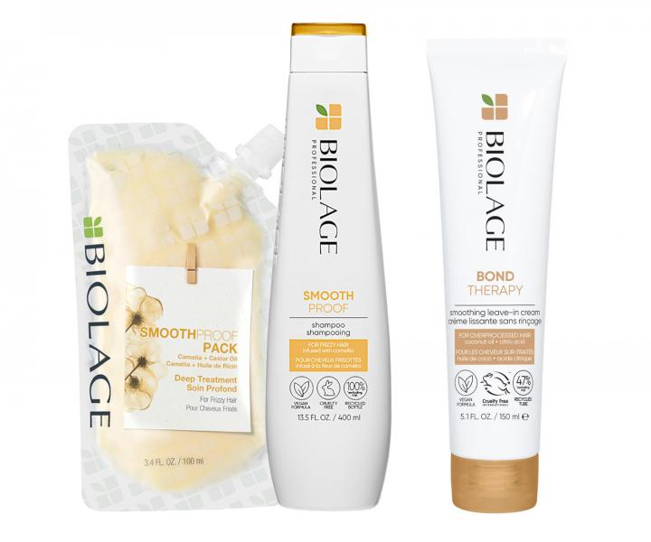 Sada pro vlasy se sklonem ke krepatění Biolage Smooth Proof + uhlazující krém s termoochranou zdarma