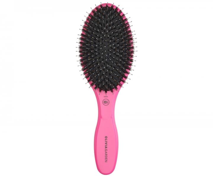 Oválný kartáč na vlasy s kančími a nylonovými štětinami Olivia Garden Expert Care Oval - růžový