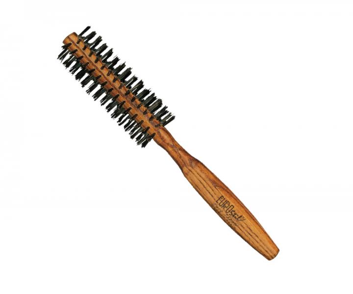 Kulatý dřevěný kartáč na vlasy s kančími štětinami Eurostil Profesional - 12 mm