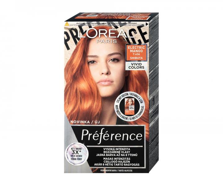 Permanentní barva na vlasy Loréal Préférence 7.434 Electric Mango - zářivě oranžová