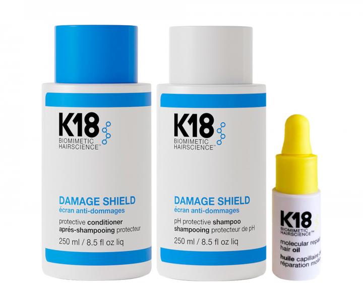 Sada pro ochranu a výživu vlasů K18 Damage Shield + suchý olej proti krepatění vlasů 4 ml zdarma