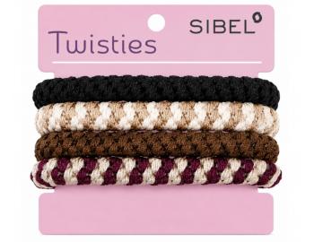 Sada barevn�ch gumi�ek do vlas� Sibel Twisties  - b�ov�/hn�d�, 4 ks