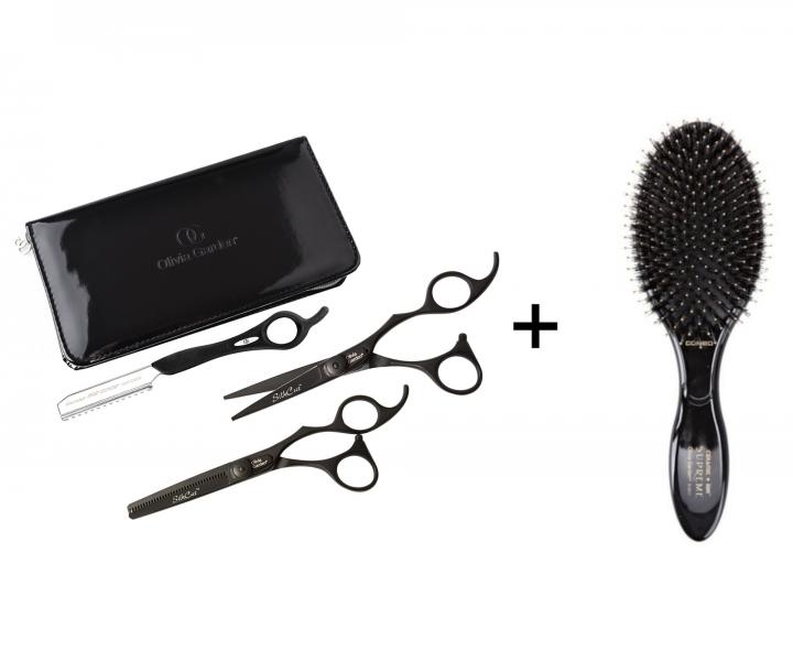 Sada nůžek 5,75" + nůžek 6,35" + břitva Olivia Garden Matt Black Edition + kartáč zdarma