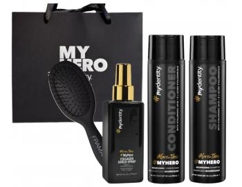 Sada pro výživu a hydrataci vlasů #mydentity MyHero Nourishing s dárkovou taškou a mini kartáčem Framar - černý