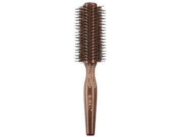 Kulatý dřevěný kartáč na vlasy s kančími a nylonovými štětinami Sibel Decopro - 25 mm