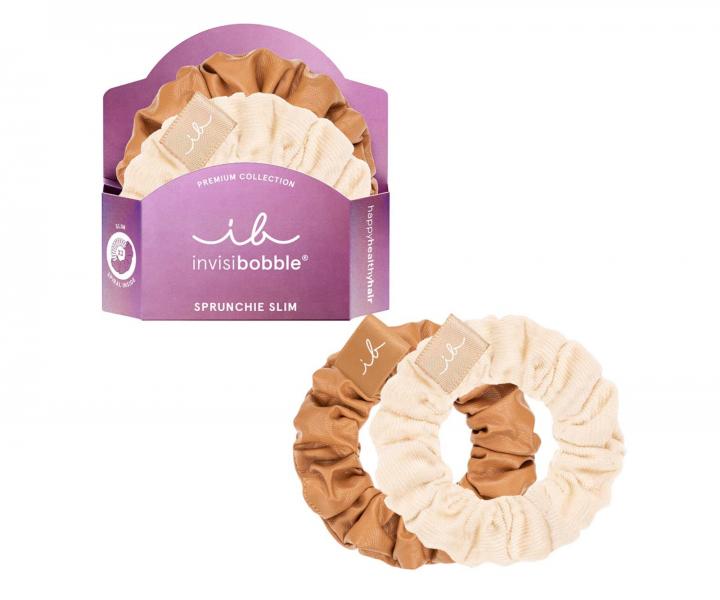 Ozdobné spirálové gumičky Invisibobble Sprunchie Slim Premium Creme De Caramel - 2 ks
