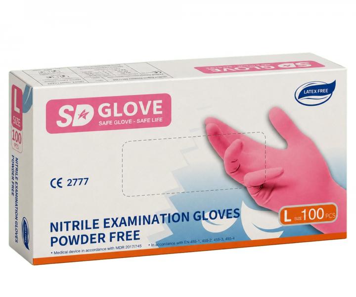 Nitrilov� rukavice SD Glove Nitrile Examination Gloves  - 100 ks, r��ov�, velikost L