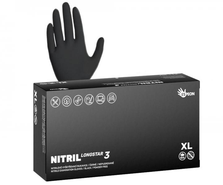 Silné prodloužené nitrilové rukavice se zdrsněným povrchem Espeon Nitril Longstar 3 - 100 ks, černé, velikost XL