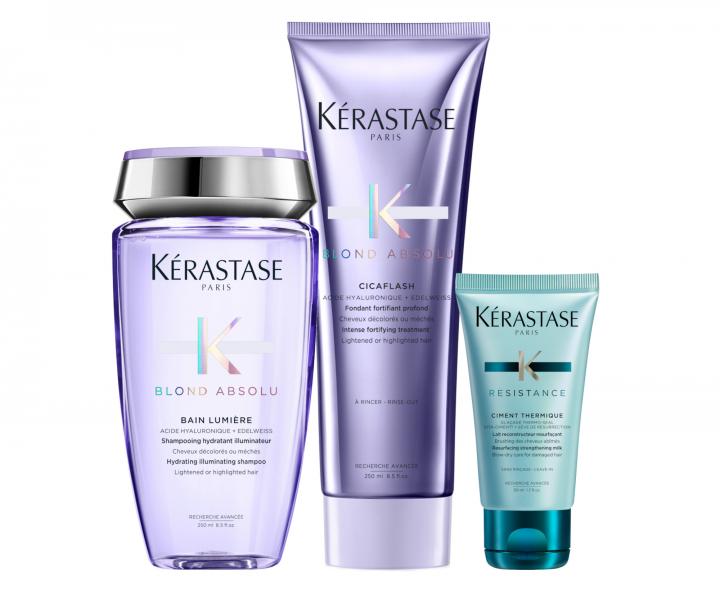 Sada pro rozjasnn blond vlas Krastase Blond Absolu + termoochrann pe 50 ml zdarma