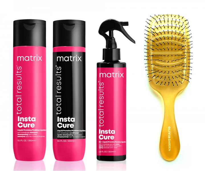 Sada proti lámání vlasů s tekutými proteiny Matrix Instacure + kartáč zdarma
