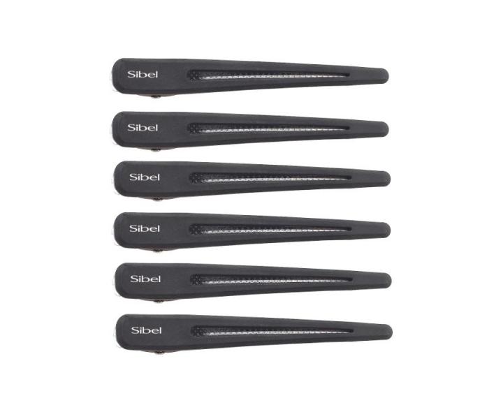 Karbonové klipsy do vlasů Sibel Carbon Line - 12 cm, černé - 6 ks