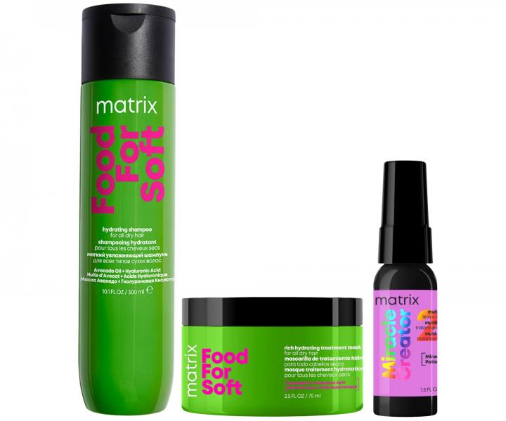 Sada pro hydrataci such�ch vlas� Matrix Food For Soft + pe�uj�c� sprej s 20 benefity Matrix Miracle Creator 45 ml zdarma