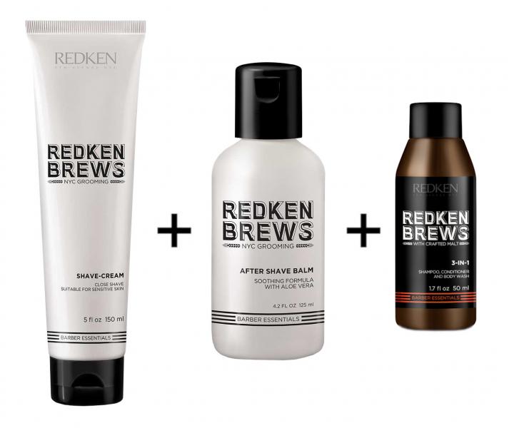 Pánská sada Redken Brews - krém na holení + balzám po holení + čistící šampon 3v1 zdarma